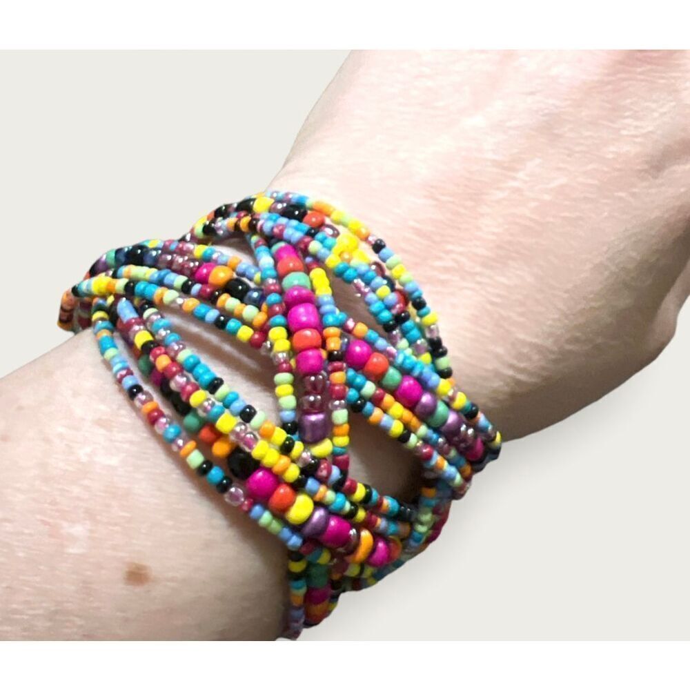 Bundle Sale 3 for $15 | Multi-colored Seed Bead Crossing Cuff Bracelet